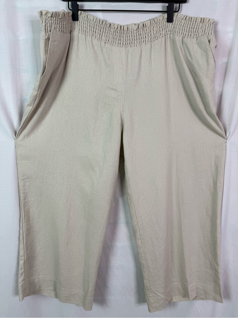 Land N Sea Oatmeal Khaki Linen Pants Elastic Waist 2XL NEW NWT